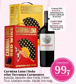 Dagli'Brugsen Carmina Luna i boks eller Terrunyo Carmenere tilbud