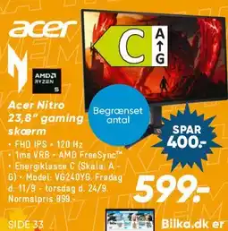 Bilka Acer 23,8 gaming skærm tilbud