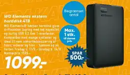 Bilka WD Elements ekstern harddisk 4TB tilbud