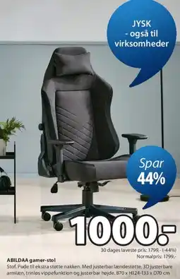 JYSK ABILDAA gamer-stol tilbud