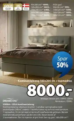 JYSK SOKNA + VOLA kontinentalseng tilbud