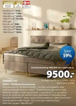 JYSK REIPA + TOSEN kontinentalseng tilbud