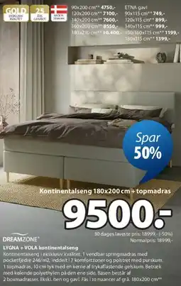 JYSK LYGNA + VOLA kontinentalseng tilbud