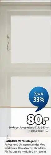 JYSK LANGHOLMEN rullgardin tilbud