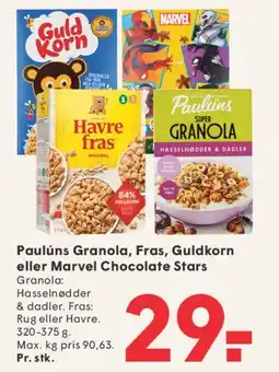 SPAR Paulúns Granola, Fras, Guldkorn eller Marvel Chocolate Stars tilbud