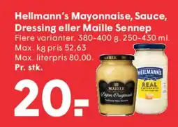 SPAR Hellmann's Mayonnaise, Sauce, Dressing eller Maille Sennep tilbud