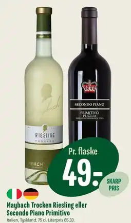 Min Købmand Maybach Trocken Riesling eller Secondo Piano Primitivo tilbud