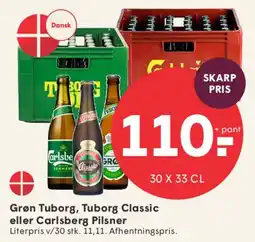 SPAR Grøn Tuborg, Tuborg Classic eller Carlsberg Pilsner tilbud