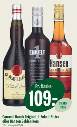 Min Købmand Gammel Dansk Original, 1-Enkelt Bitter eller Hansen Golden Rom tilbud
