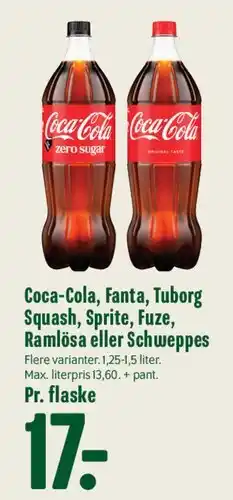 Min Købmand Coca-Cola, Fanta, Tuborg Squash, Sprite, Fuze, Ramlösa eller Schweppes tilbud