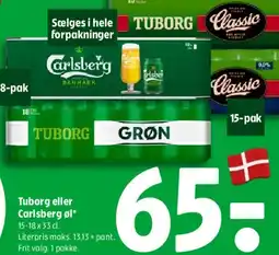 Coop 365 Tuborg Grøn eller Carlsberg (15-18 x 33 cl) tilbud