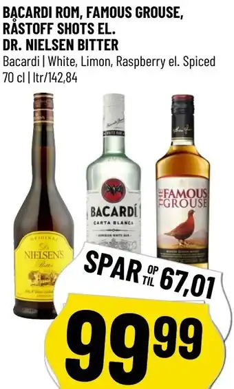 Bacardi Rom, Famous Grouse, Råstoff Shots El. Dr. Nielsen Bitter