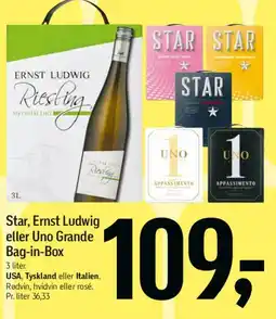 Føtex Star / Ernst Ludwig / Uno Grande Bag-in-Box (3 L) tilbud