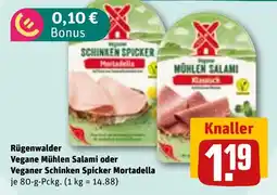 REWE DE Rügenwalder Vegane Mühlen Salami oder Veganer Schinken Spicker Mortadella tilbud