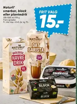 Bilka Naturlí — smørbar, block eller plantedrik tilbud