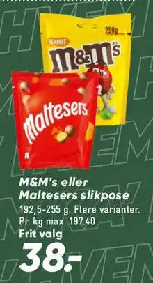 Bilka M&M's eller Maltesers slikposer tilbud