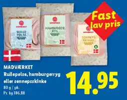 Lidl Rullepølse, hamburgerryg eller sennepsskinke tilbud