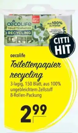 Citti oecolife Toilettenpapier recycling tilbud