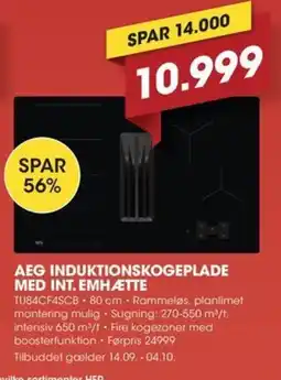 Punkt1 Aeg induktionskogeplade med int. emhætte tilbud