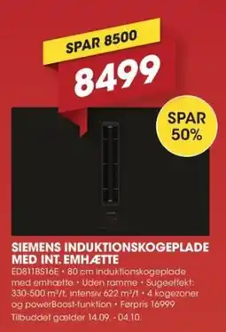 Punkt1 Siemens induktionskogeplade med int. emhætte tilbud