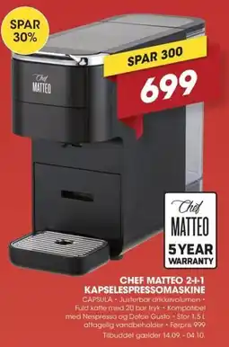 Punkt1 Chef Matteo 2-i-1 kapselespressomaskine tilbud