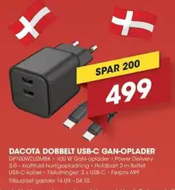 Punkt1 Dacota dobbelt usb-c gan-oplader tilbud