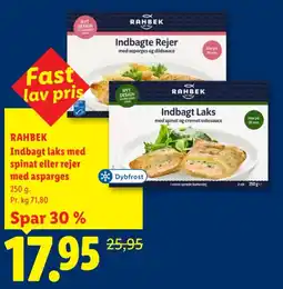 Lidl Rahbek indbagt laks med spinat eller rejer med asparges tilbud
