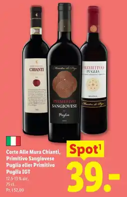 Lidl Corte Alle Mura Chianti, Primitivo Sangiovese, Puglia eller Primitivo Puglia IGT tilbud