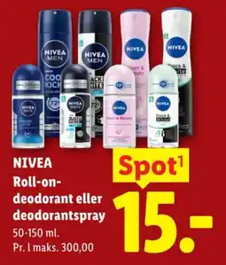 Lidl Nivea roll-on-deodorant eller deodorantspray tilbud