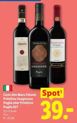 Lidl Corte Alle Mura Chianti, Primitivo Sangiovese Puglia eller Primitivo Puglia IGT tilbud