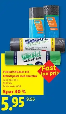 Lidl PURIO/SKRALD-LET Affaldsposer med snøreluk tilbud
