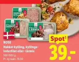 Lidl ROSE Hakket kylling, kyllingeinderfilet eller -lårmix tilbud