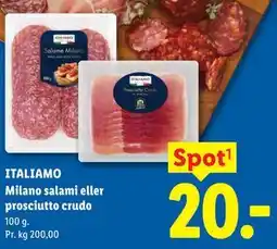 Lidl ITALIAMO Milano salami eller prosciutto crudo tilbud