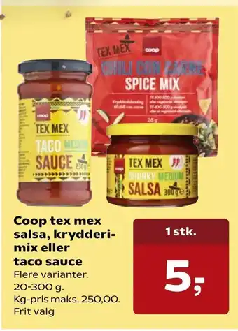 SuperBrugsen Coop tex mex salsa, krydderimix eller taco sauce tilbud