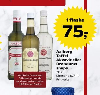 SuperBrugsen Aalborg Taffel Akvavit eller Brøndums snaps tilbud