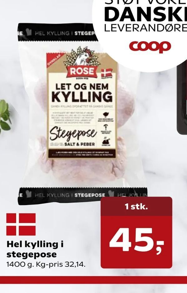 Hel kylling i stegepose tilbud hos SuperBrugsen