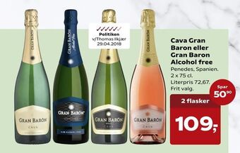 SuperBrugsen Cava Gran Baron eller Gran Baron Alcohol free tilbud