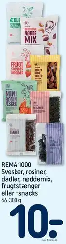 REMA 1000 REMA 1000 - svesker, rosiner, dadler, nøddemix, frugtstænger eller -snacks tilbud