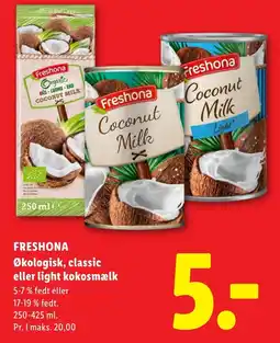 Lidl Freshona økologisk, classic eller light kokosmælk tilbud