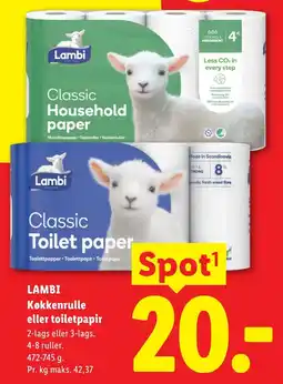 Lidl Lambi Classic Household paper eller Classic Toilet paper tilbud