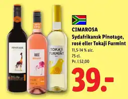 Lidl Cimarosa Sydafrikansk Pinotage, rosé eller Tokaji Furmint tilbud