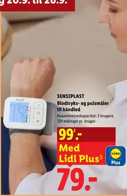 Lidl SensiPlast Blodtryks- og pulsmåler til håndled tilbud