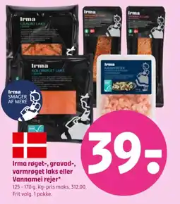 Coop 365 Irma røget-, gravad-, varmrøget laks eller Vannamei rejer tilbud