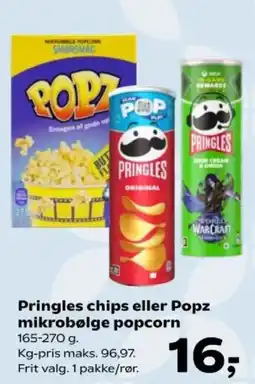 Kvickly Pringles chips eller Popz mikrobølge popcorn tilbud