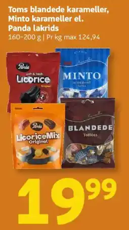 Løvbjerg Toms blandede karameller, Minto karameller el. Panda lakrids tilbud