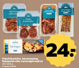 Netto Redsmandt Fiskefrikadeller, laksetopping, fiskepinde eller varmrøget makrel tilbud