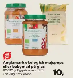 Kvickly Änglamark økologisk majspops eller babymad på glas tilbud