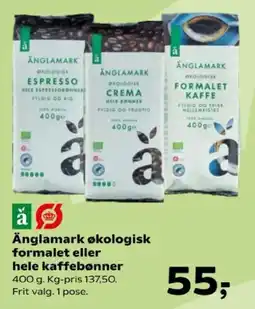 Kvickly Ånglamark økologisk formalet eller hele kaffebønner tilbud