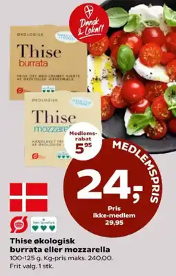 SuperBrugsen Thise økologisk burrata eller mozzarella tilbud