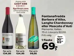 Kvickly Fontanafredda Barbera d'Alba, Langhe Chardonnay eller Moscato d'Asti tilbud